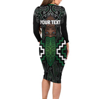 Maori Taiaha Pounamu Whakairo Personalized Family Matching Long Sleeve Bodycon Dress and Hawaiian Shirt Jade Poutama Motifs