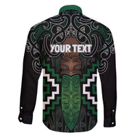 Maori Taiaha Pounamu Whakairo Personalized Family Matching Off The Shoulder Long Sleeve Dress and Hawaiian Shirt Jade Poutama Motifs