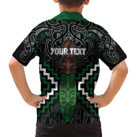 Maori Taiaha Pounamu Whakairo Personalized Family Matching Off Shoulder Short Dress and Hawaiian Shirt Jade Poutama Motifs