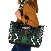 Maori Taiaha Pounamu Whakairo Personalized Leather Tote Bag Jade Poutama Motifs