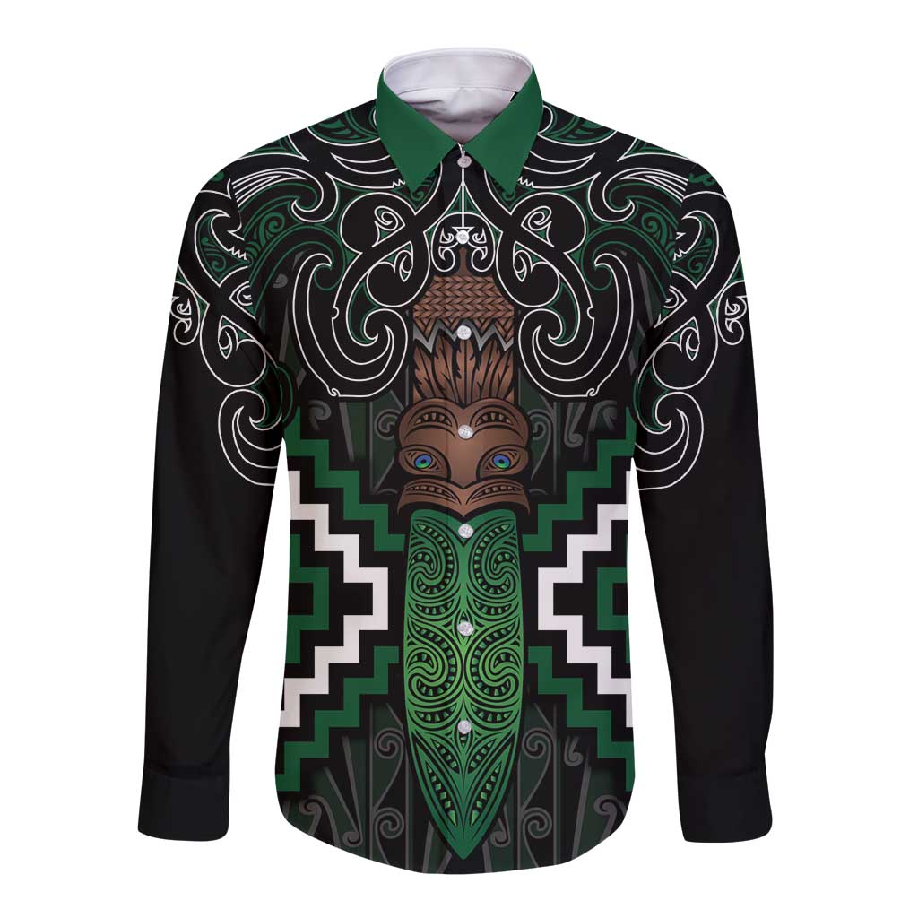 Maori Taiaha Pounamu Whakairo Personalized Long Sleeve Button Shirt Jade Poutama Motifs LT7 Unisex Jade - Polynesian Pride