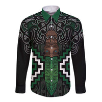 Maori Taiaha Pounamu Whakairo Personalized Long Sleeve Button Shirt Jade Poutama Motifs LT7 Unisex Jade - Polynesian Pride