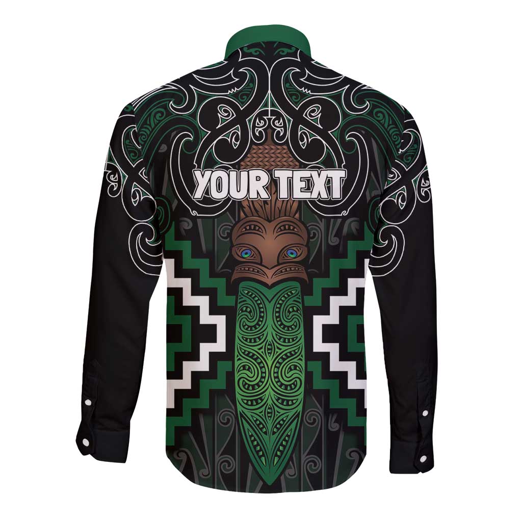 Maori Taiaha Pounamu Whakairo Personalized Long Sleeve Button Shirt Jade Poutama Motifs LT7 - Polynesian Pride