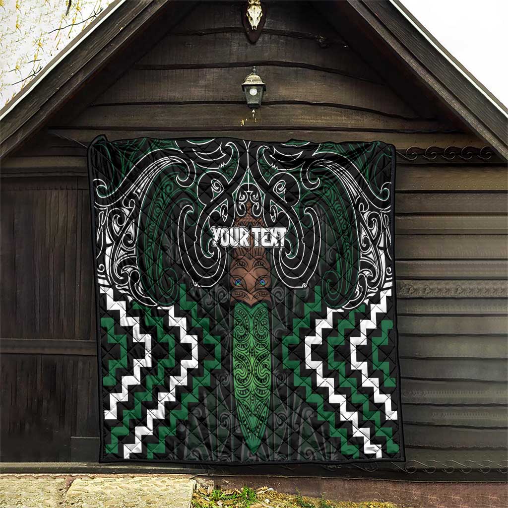 Maori Taiaha Pounamu Whakairo Personalized Quilt Jade Poutama Motifs