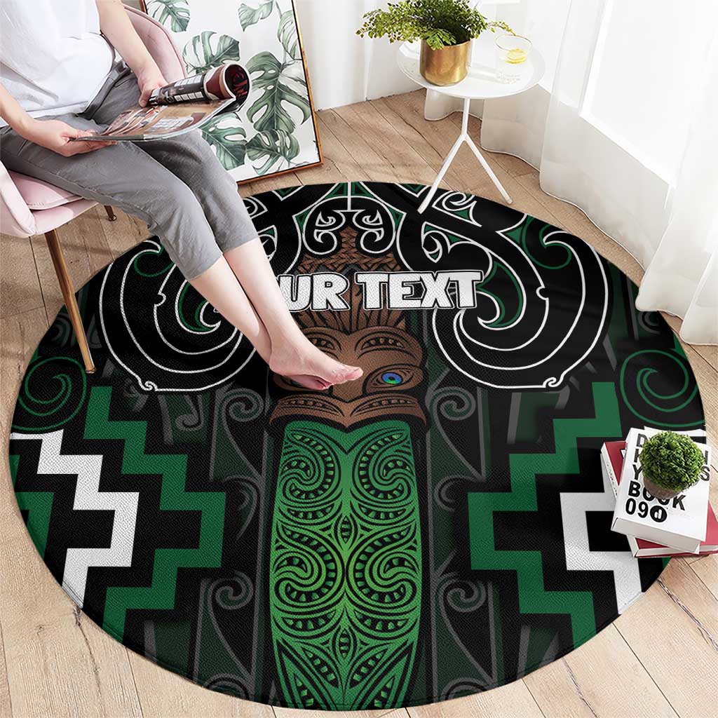 Maori Taiaha Pounamu Whakairo Personalized Round Carpet Jade Poutama Motifs