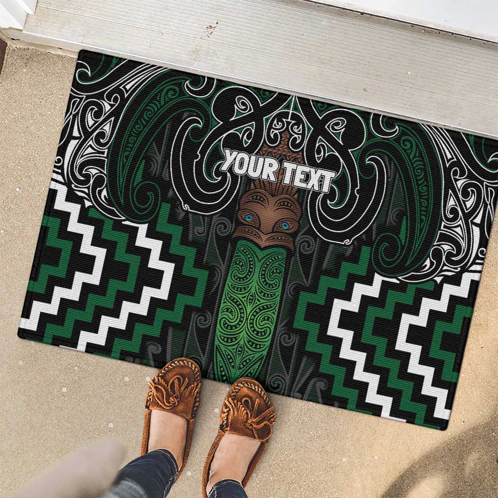 Maori Taiaha Pounamu Whakairo Personalized Rubber Doormat Jade Poutama Motifs LT7 - Polynesian Pride