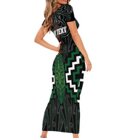 Maori Taiaha Pounamu Whakairo Personalized Short Sleeve Bodycon Dress Jade Poutama Motifs