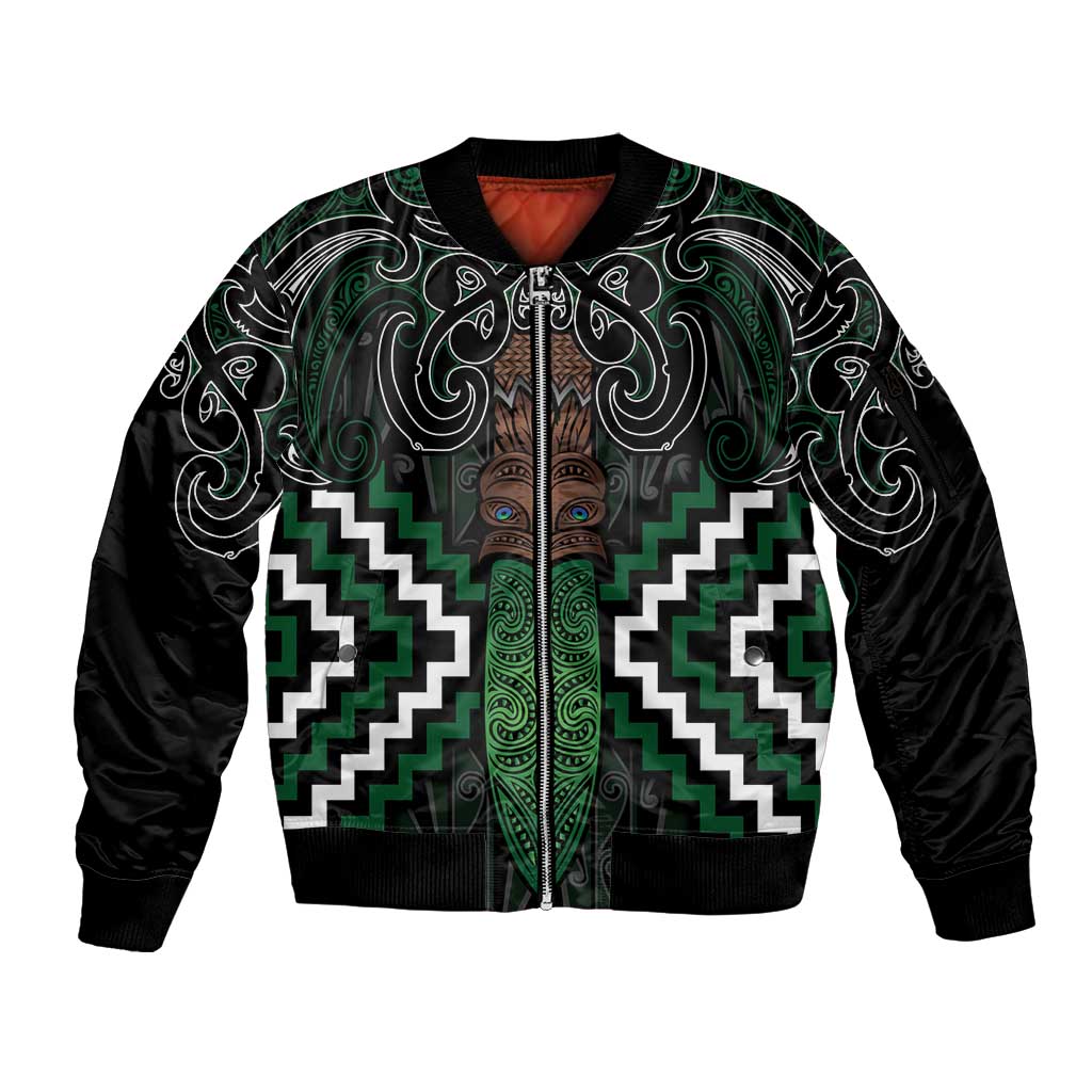 Maori Taiaha Pounamu Whakairo Personalized Sleeve Zip Bomber Jacket Jade Poutama Motifs
