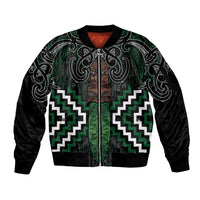 Maori Taiaha Pounamu Whakairo Personalized Sleeve Zip Bomber Jacket Jade Poutama Motifs