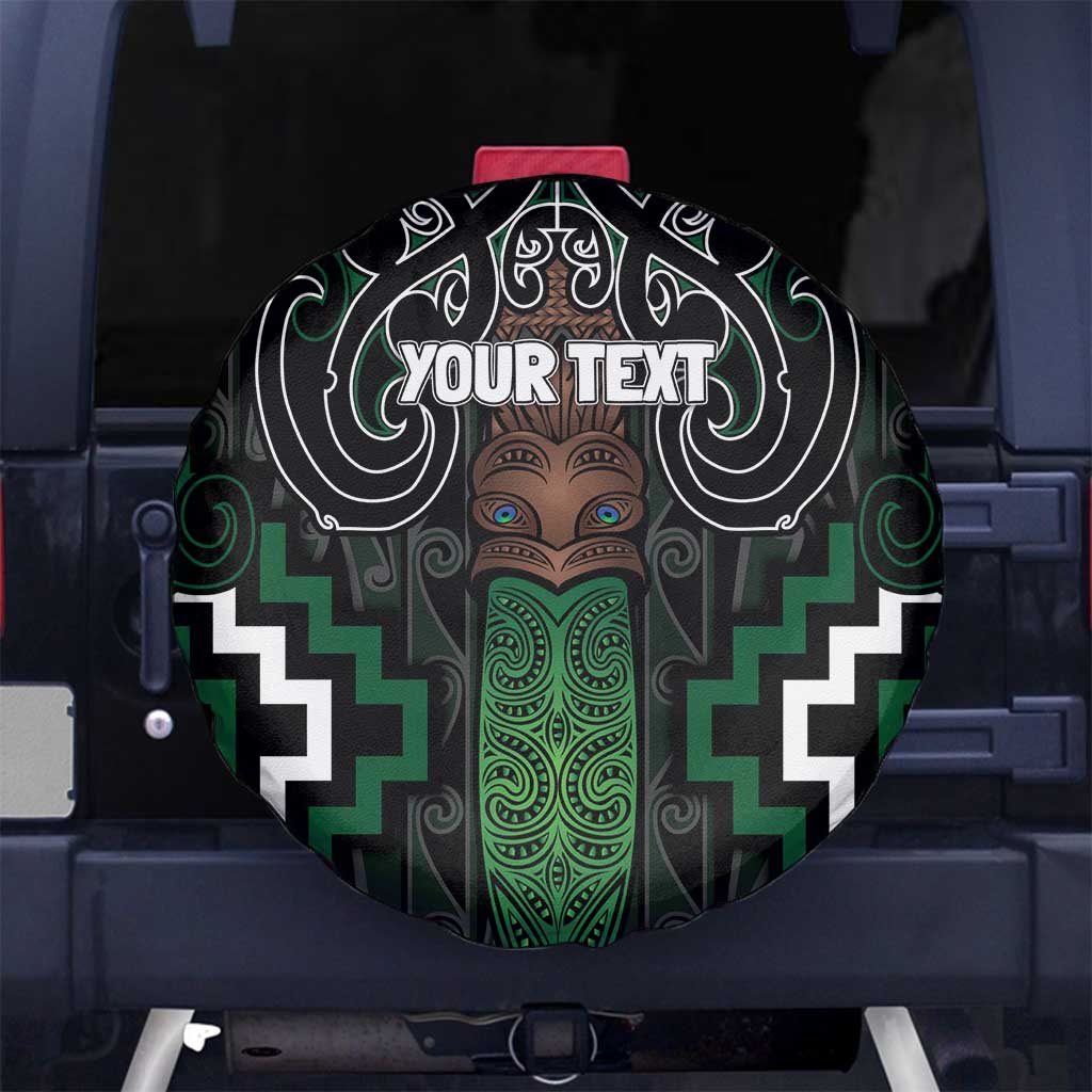 Maori Taiaha Pounamu Whakairo Personalized Spare Tire Cover Jade Poutama Motifs