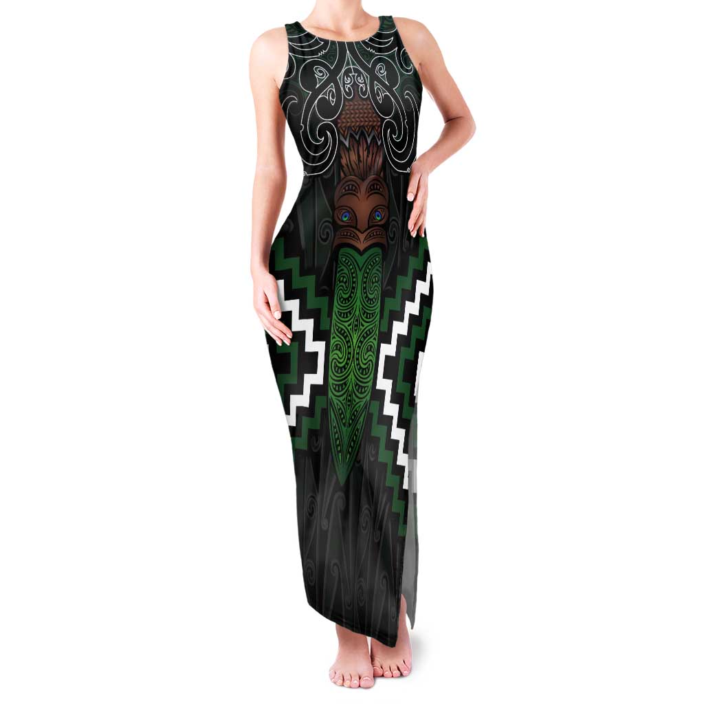 Maori Taiaha Pounamu Whakairo Personalized Tank Maxi Dress Jade Poutama Motifs
