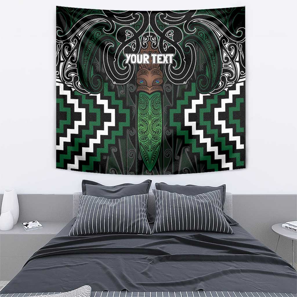 Maori Taiaha Pounamu Whakairo Personalized Tapestry Jade Poutama Motifs