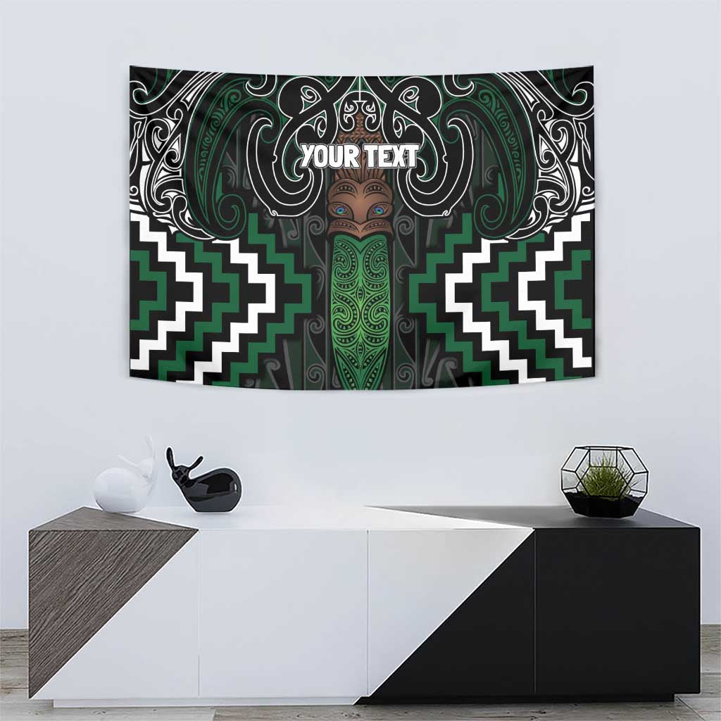 Maori Taiaha Pounamu Whakairo Personalized Tapestry Jade Poutama Motifs