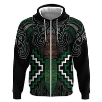 Maori Taiaha Pounamu Whakairo Personalized Zip Hoodie Jade Poutama Motifs