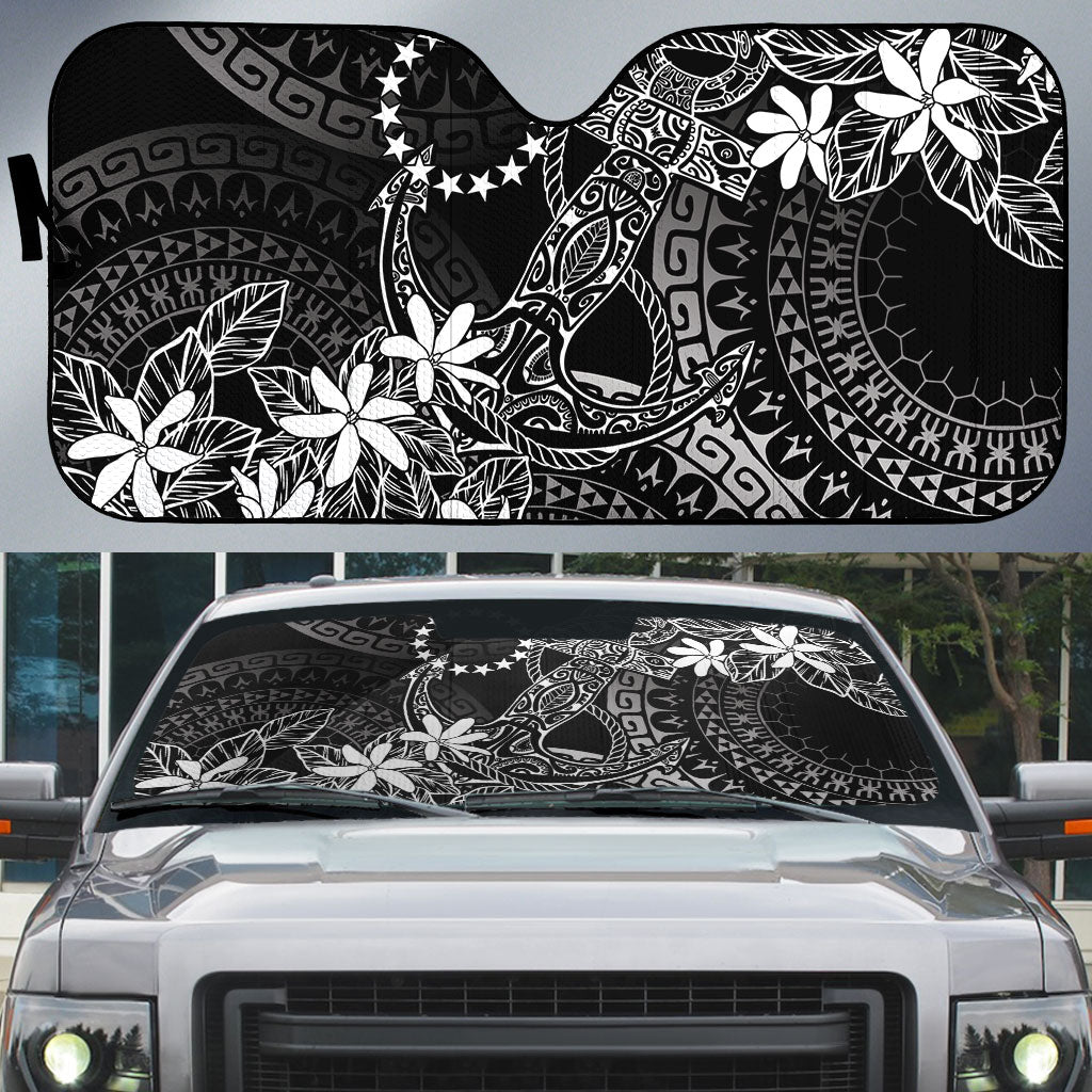 Black Kuki Airani Tapakau Auto Sun Shade Tribal Anchor Mix Tiare LT7 Black - Polynesian Pride