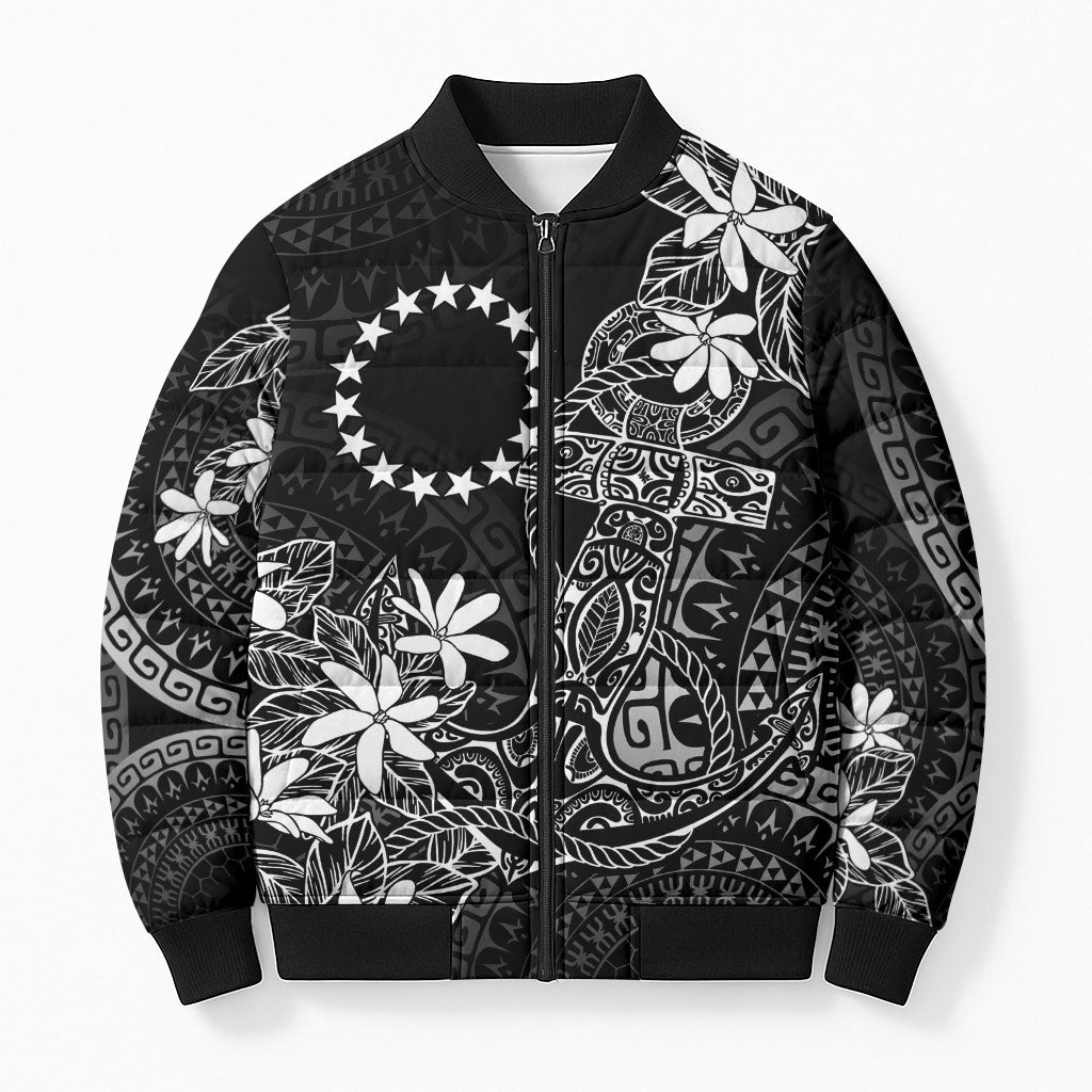 Black Kuki Airani Tapakau Bomber Puffer Jacket Tribal Anchor Mix Tiare LT7 Unisex Black - Polynesian Pride