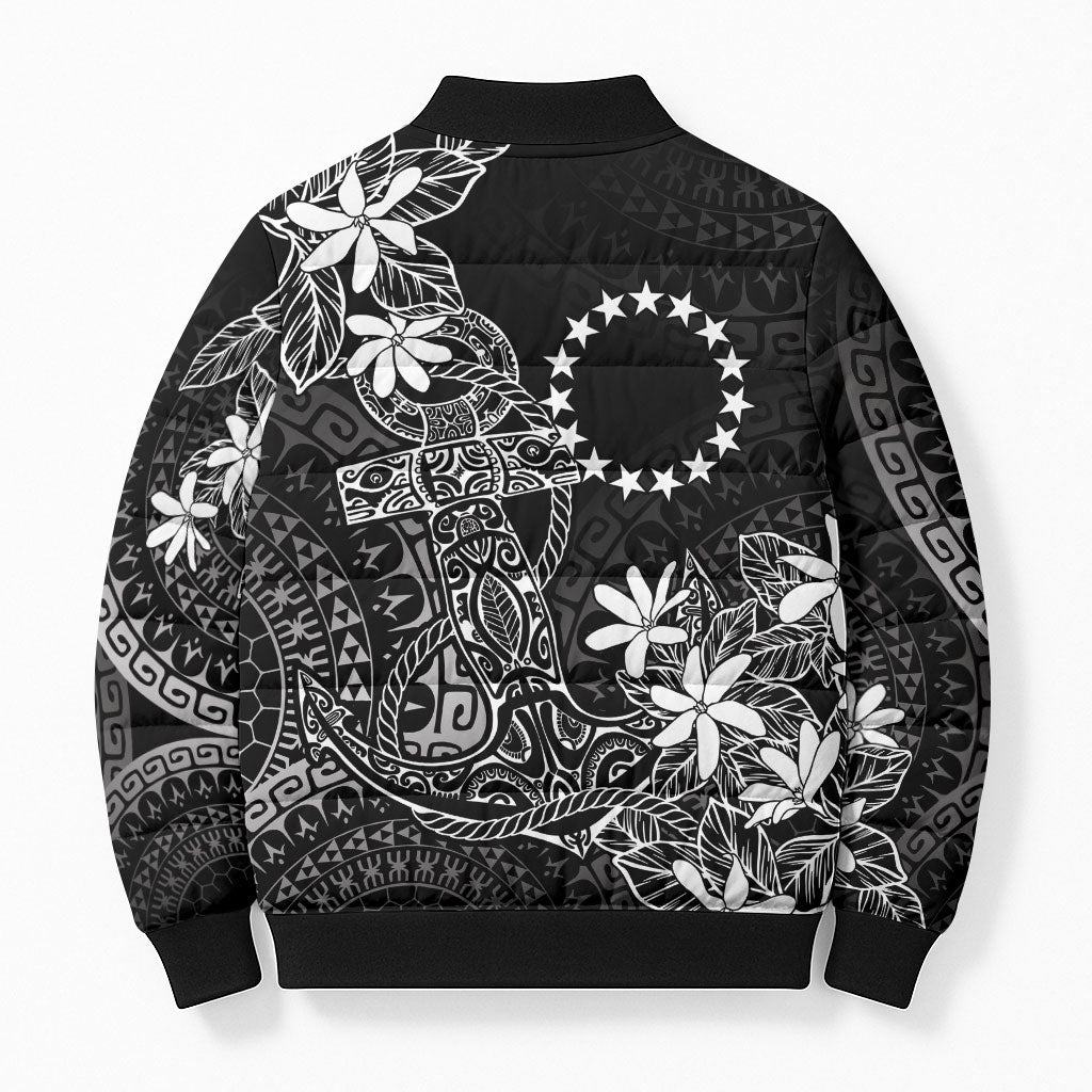 Black Kuki Airani Tapakau Bomber Puffer Jacket Tribal Anchor Mix Tiare LT7 - Polynesian Pride