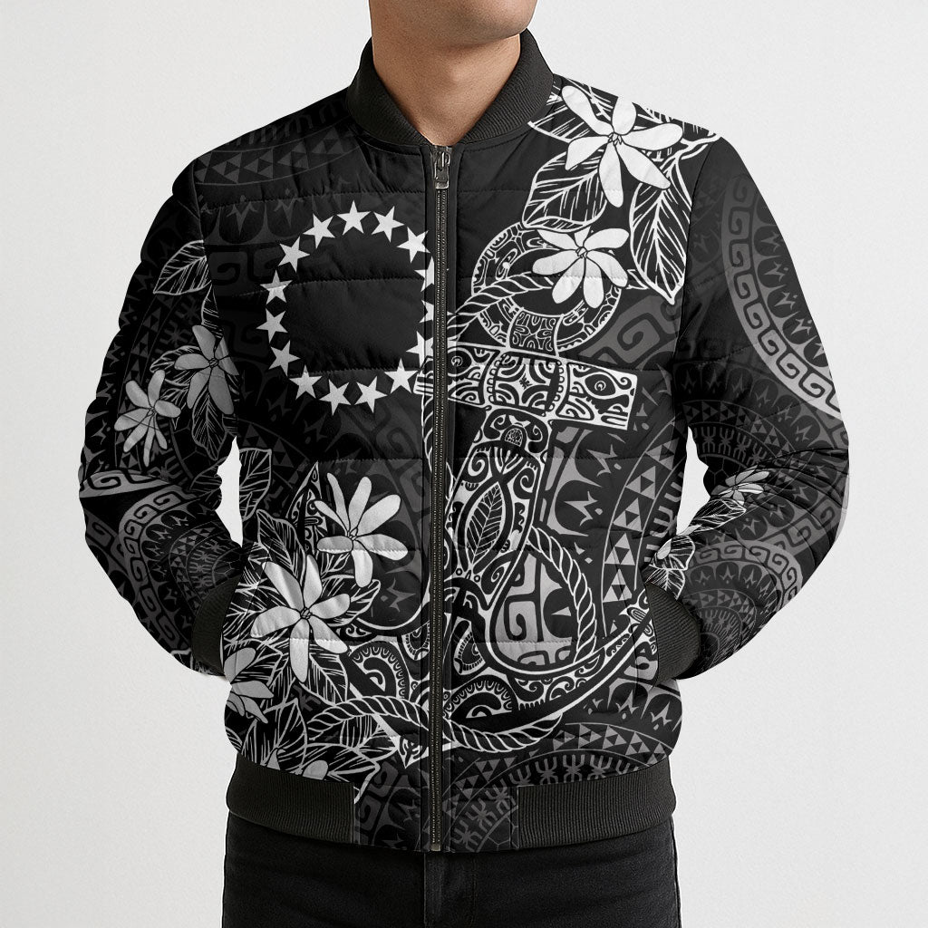Black Kuki Airani Tapakau Bomber Puffer Jacket Tribal Anchor Mix Tiare LT7 - Polynesian Pride