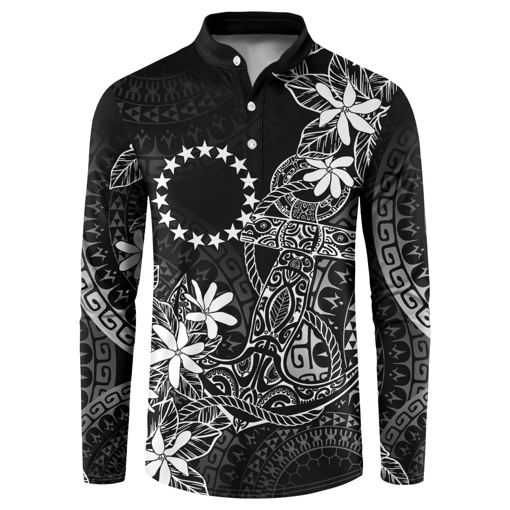 Black Kuki Airani Tapakau Button Sweatshirt Tribal Anchor Mix Tiare LT7 Black - Polynesian Pride