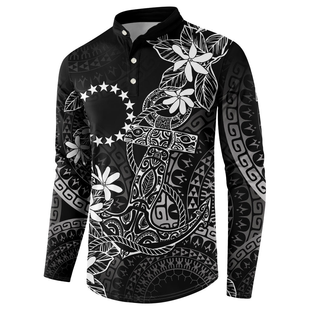 Black Kuki Airani Tapakau Button Sweatshirt Tribal Anchor Mix Tiare LT7 - Polynesian Pride