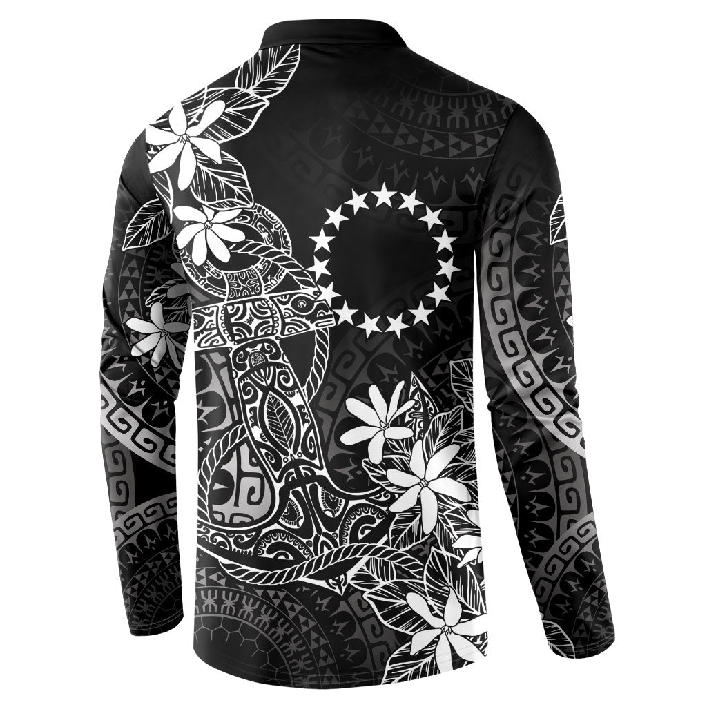 Black Kuki Airani Tapakau Button Sweatshirt Tribal Anchor Mix Tiare LT7 - Polynesian Pride