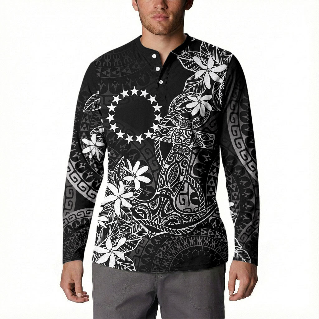 Black Kuki Airani Tapakau Button Sweatshirt Tribal Anchor Mix Tiare LT7 - Polynesian Pride