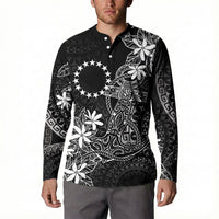 Black Kuki Airani Tapakau Button Sweatshirt Tribal Anchor Mix Tiare LT7 - Polynesian Pride