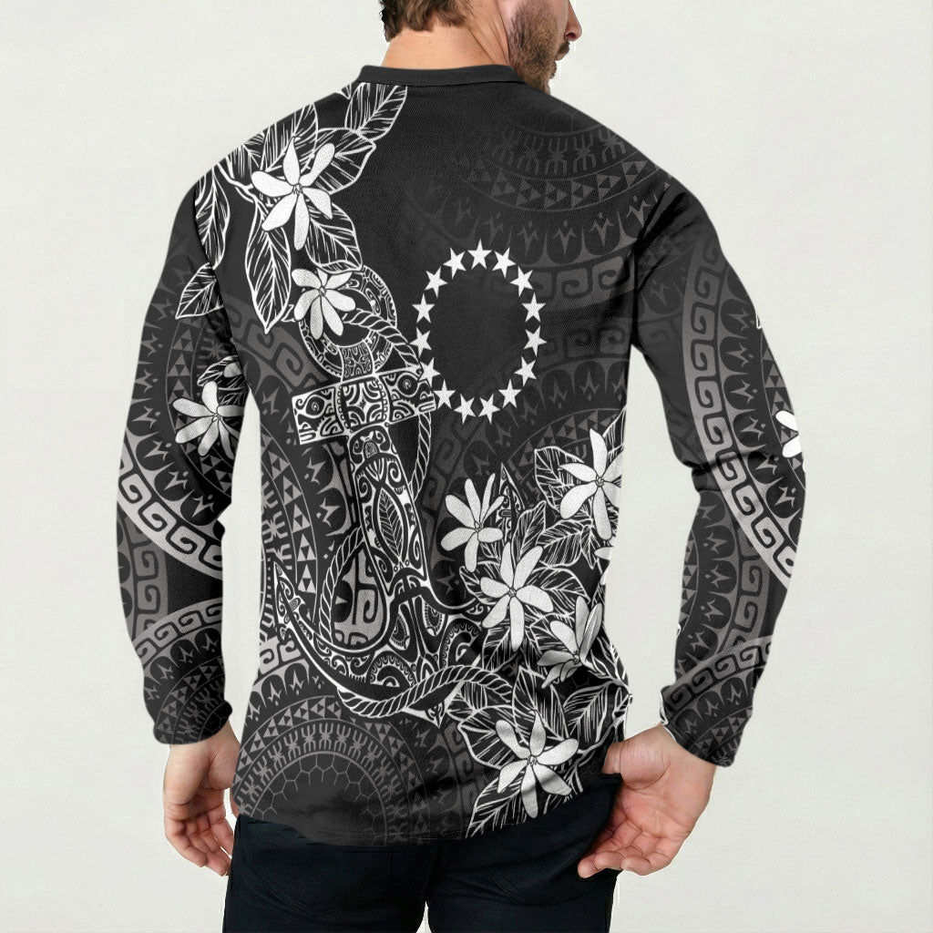 Black Kuki Airani Tapakau Button Sweatshirt Tribal Anchor Mix Tiare LT7 - Polynesian Pride