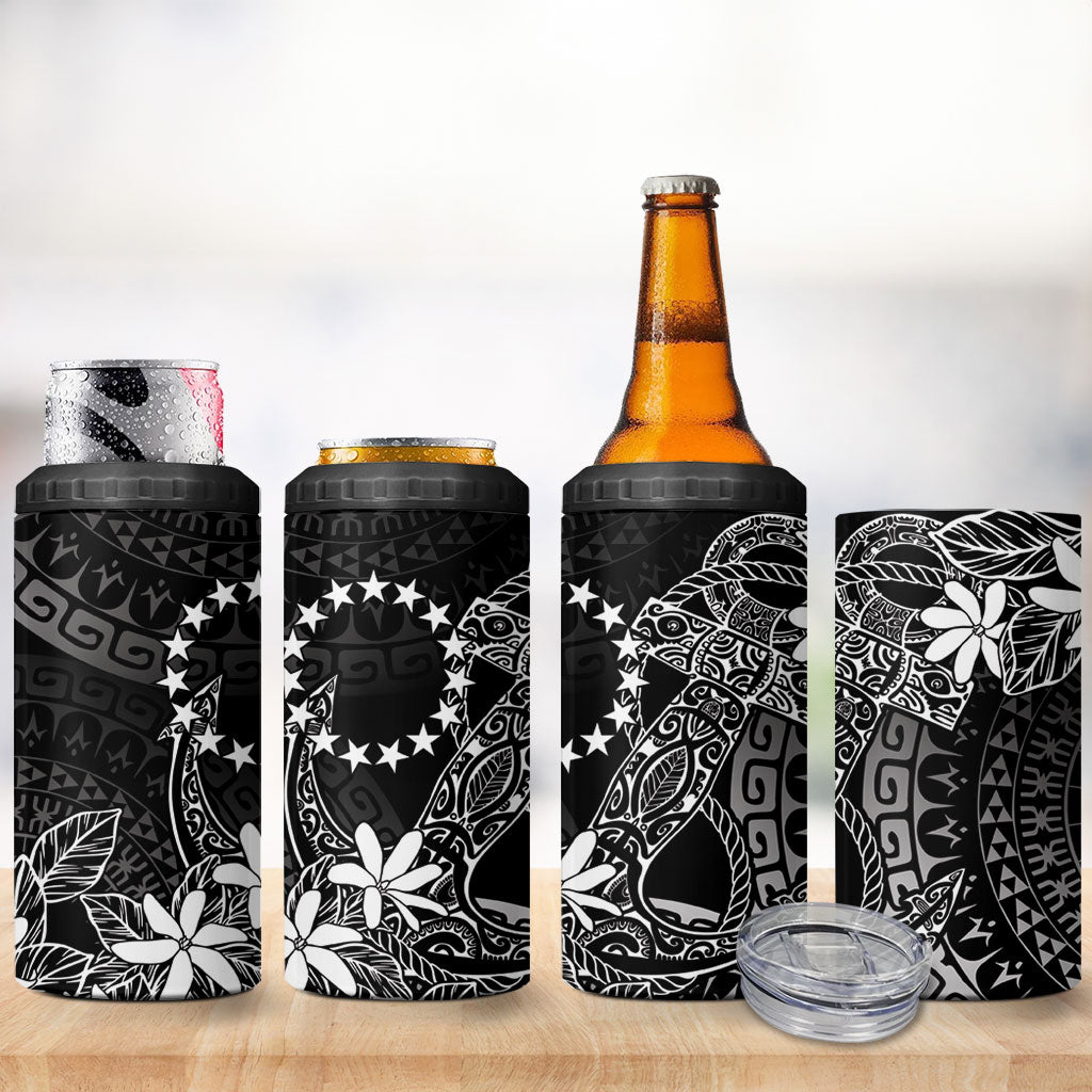 Black Kuki Airani Tapakau 4 in 1 Can Cooler Tumbler Tribal Anchor Mix Tiare