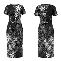 Black Kuki Airani Tapakau Couples Matching Short Sleeve Bodycon Dress and Hawaiian Shirt Tribal Anchor Mix Tiare LT7 - Polynesian Pride