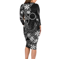 Black Kuki Airani Tapakau Family Matching Long Sleeve Bodycon Dress and Hawaiian Shirt Tribal Anchor Mix Tiare