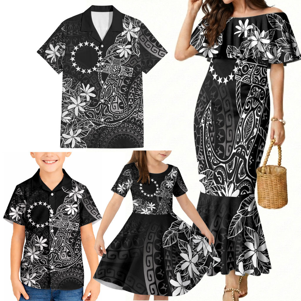 Black Kuki Airani Tapakau Family Matching Mermaid Dress and Hawaiian Shirt Tribal Anchor Mix Tiare LT7 - Polynesian Pride