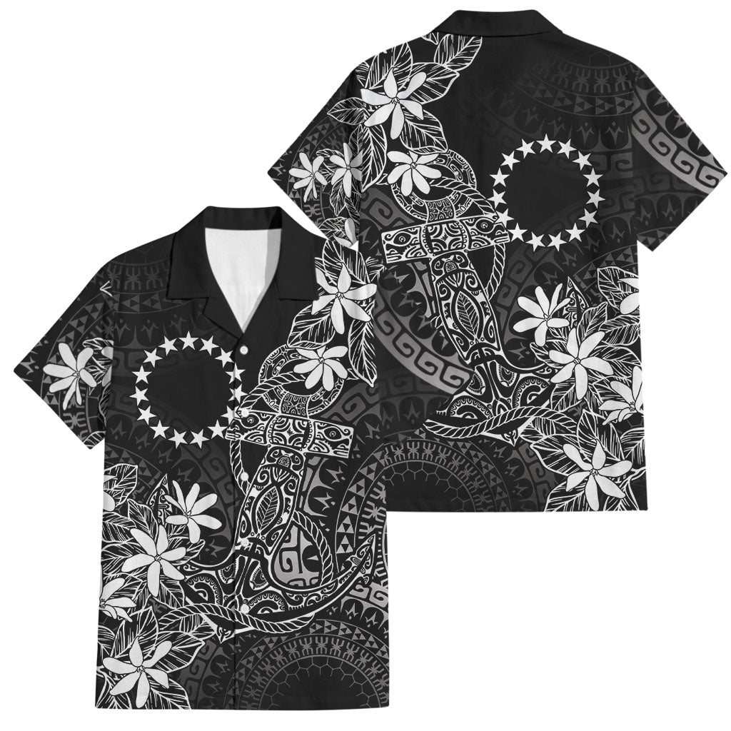 Black Kuki Airani Tapakau Family Matching Off The Shoulder Long Sleeve Dress and Hawaiian Shirt Tribal Anchor Mix Tiare LT7 Dad's Shirt - Short Sleeve Black - Polynesian Pride
