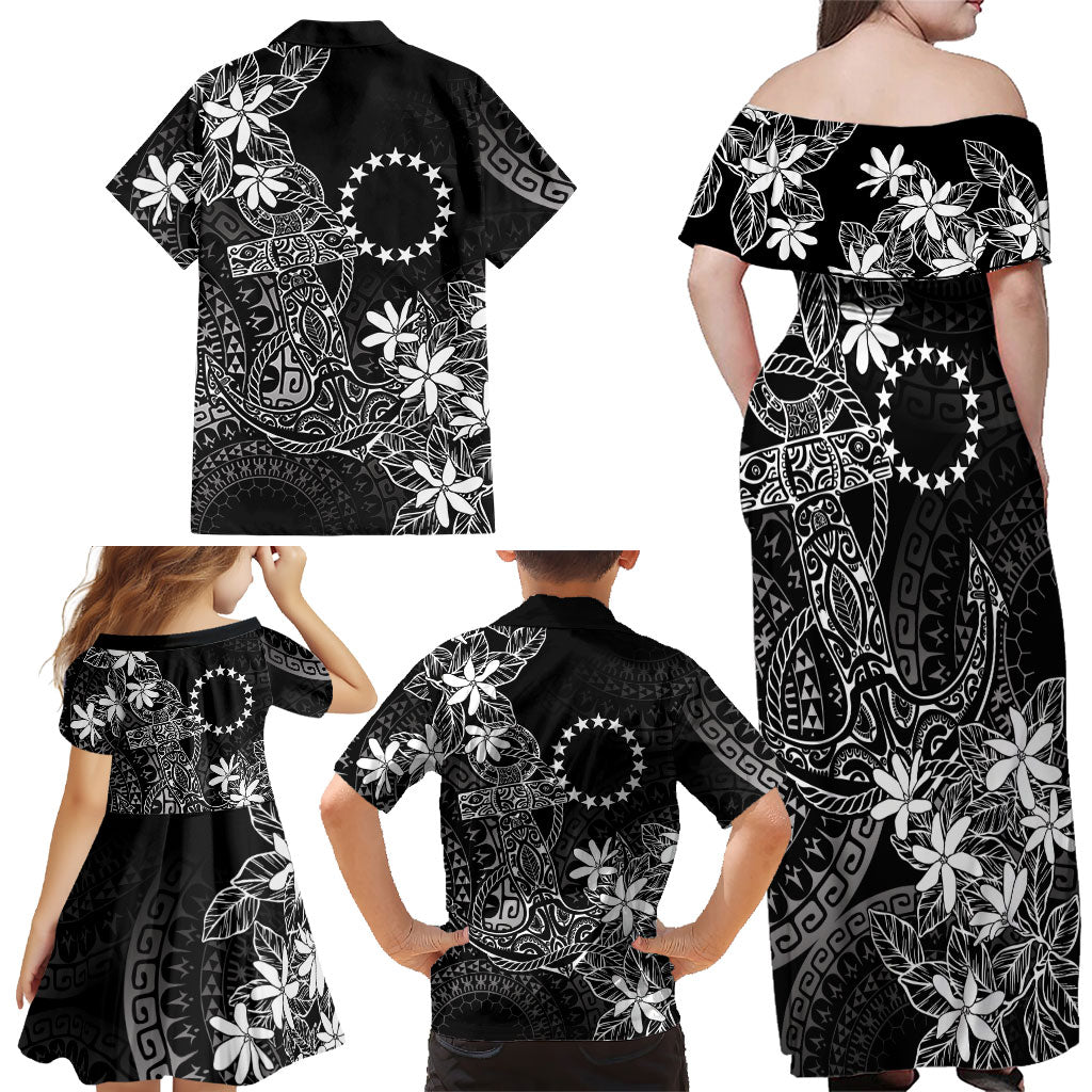 Black Kuki Airani Tapakau Family Matching Off Shoulder Maxi Dress and Hawaiian Shirt Tribal Anchor Mix Tiare