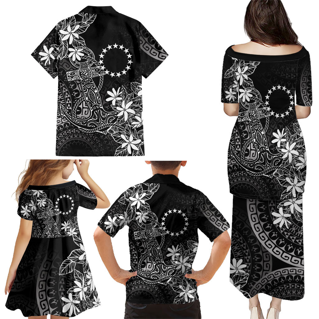 Black Kuki Airani Tapakau Family Matching Puletasi and Hawaiian Shirt Tribal Anchor Mix Tiare