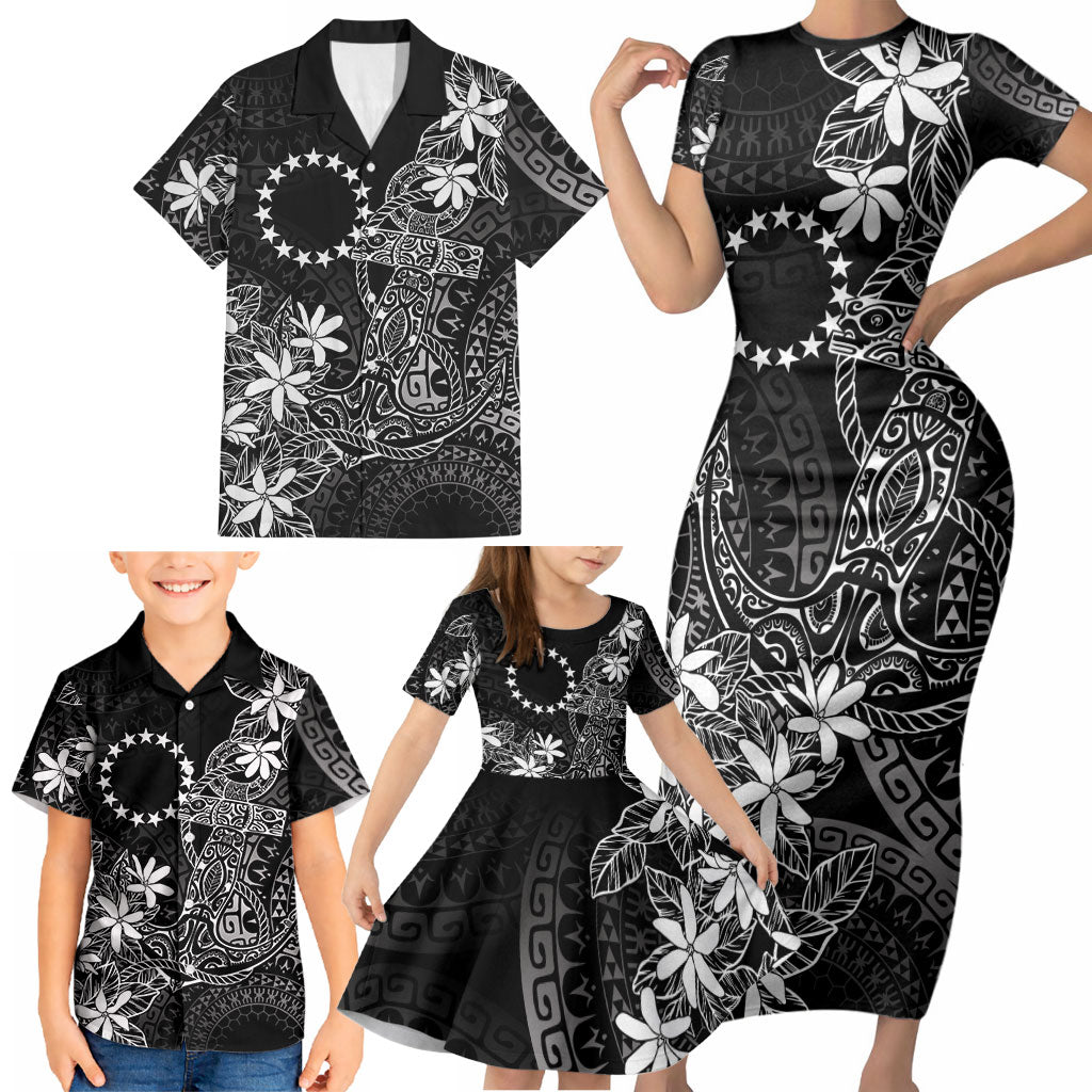 Black Kuki Airani Tapakau Family Matching Short Sleeve Bodycon Dress and Hawaiian Shirt Tribal Anchor Mix Tiare LT7 - Polynesian Pride