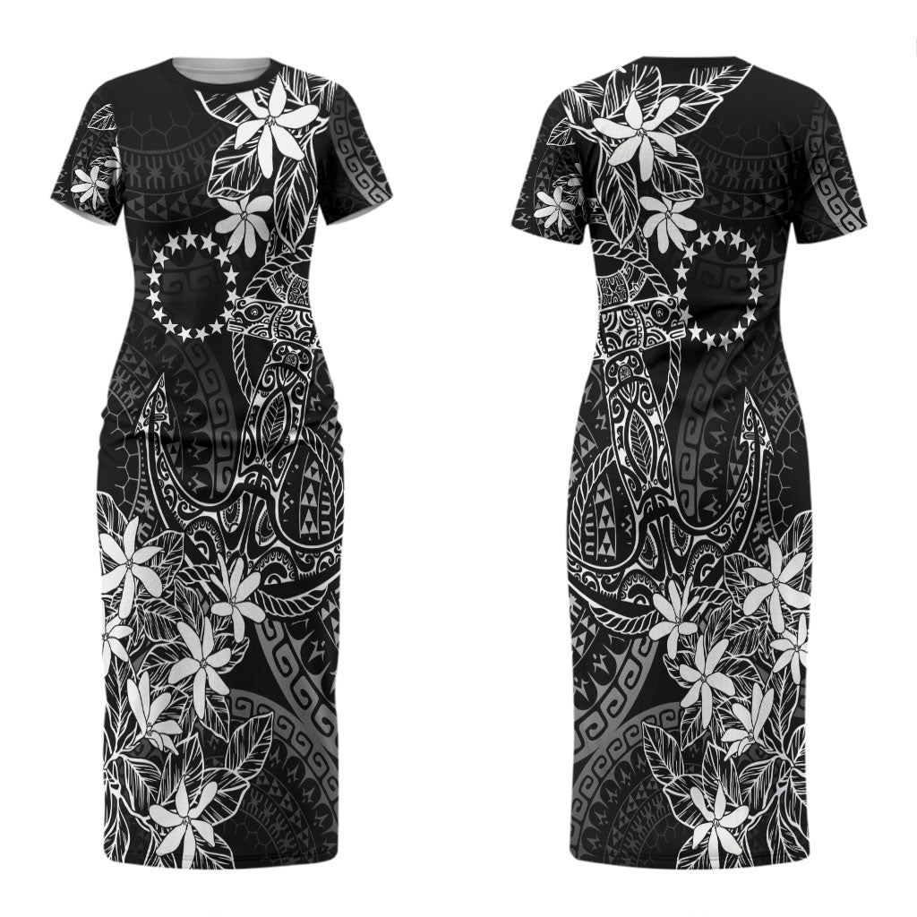 Black Kuki Airani Tapakau Family Matching Short Sleeve Bodycon Dress and Hawaiian Shirt Tribal Anchor Mix Tiare LT7 Mom's Dress Black - Polynesian Pride