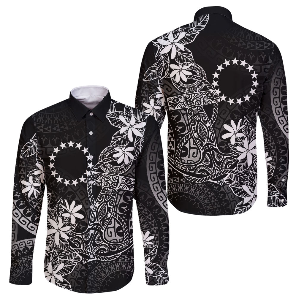 Black Kuki Airani Tapakau Family Matching Short Sleeve Bodycon Dress and Hawaiian Shirt Tribal Anchor Mix Tiare LT7 Dad's Shirt - Long Sleeve Black - Polynesian Pride