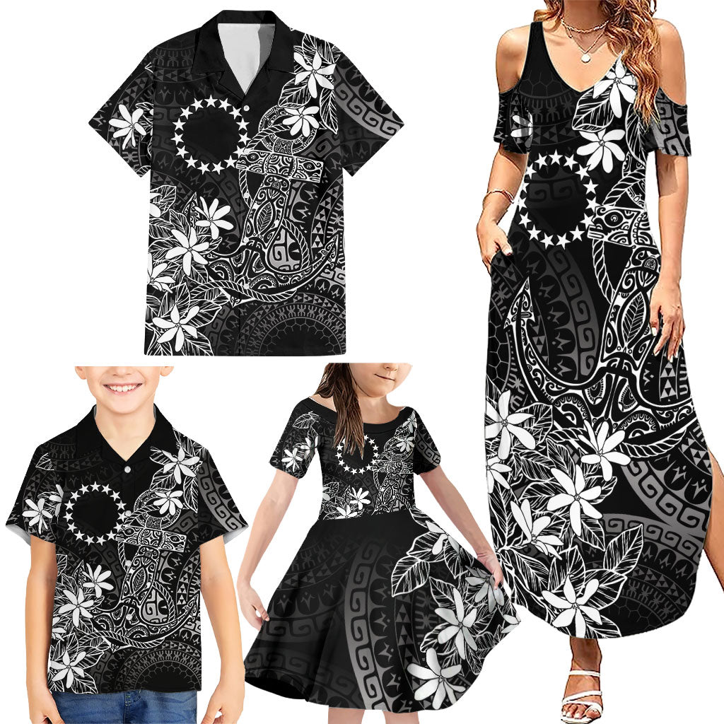 Black Kuki Airani Tapakau Family Matching Summer Maxi Dress and Hawaiian Shirt Tribal Anchor Mix Tiare LT7 - Polynesian Pride