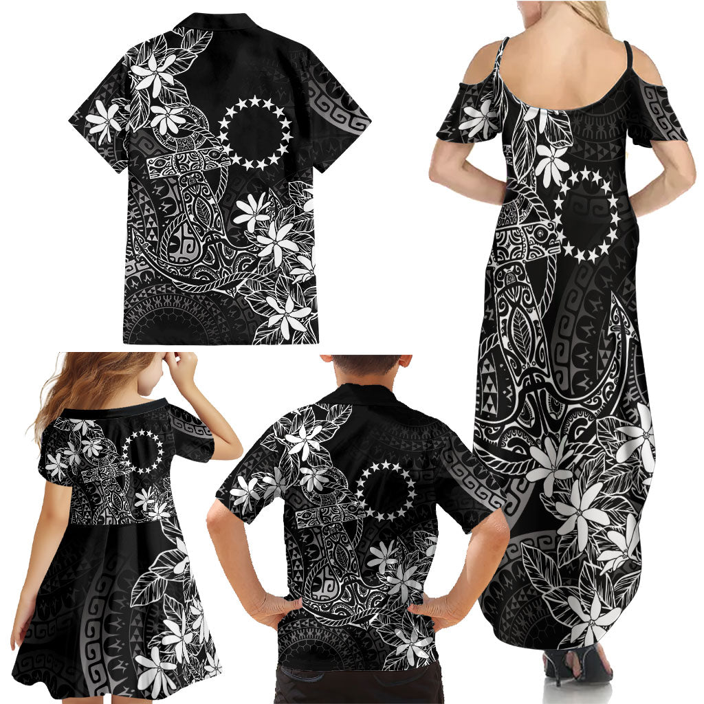Black Kuki Airani Tapakau Family Matching Summer Maxi Dress and Hawaiian Shirt Tribal Anchor Mix Tiare