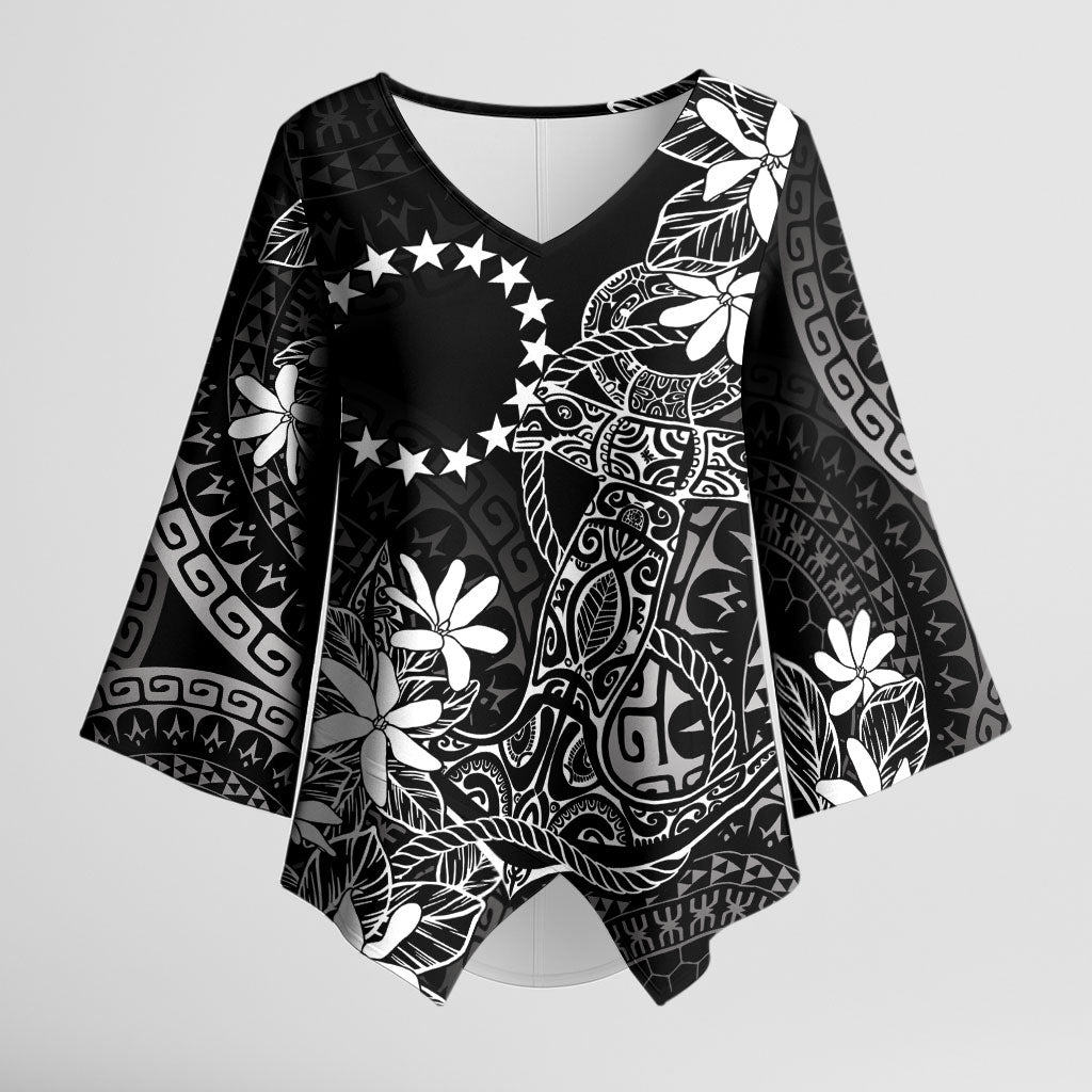 Black Kuki Airani Tapakau Kimono Sleeve Blouse Tribal Anchor Mix Tiare LT7 Female Black - Polynesian Pride