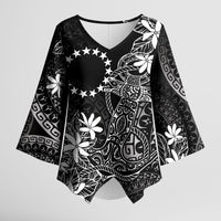Black Kuki Airani Tapakau Kimono Sleeve Blouse Tribal Anchor Mix Tiare LT7 Female Black - Polynesian Pride