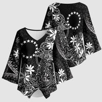 Black Kuki Airani Tapakau Kimono Sleeve Blouse Tribal Anchor Mix Tiare LT7 - Polynesian Pride