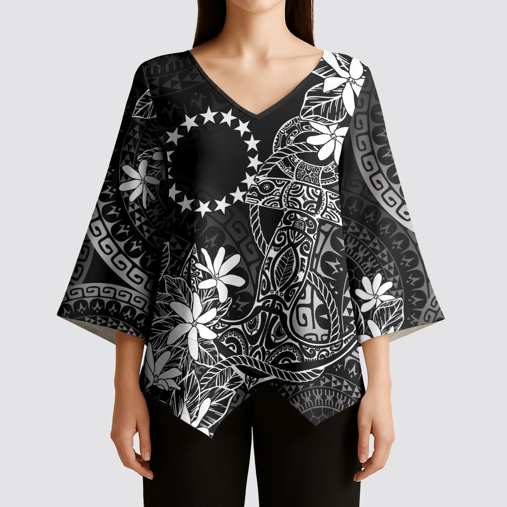 Black Kuki Airani Tapakau Kimono Sleeve Blouse Tribal Anchor Mix Tiare LT7 - Polynesian Pride