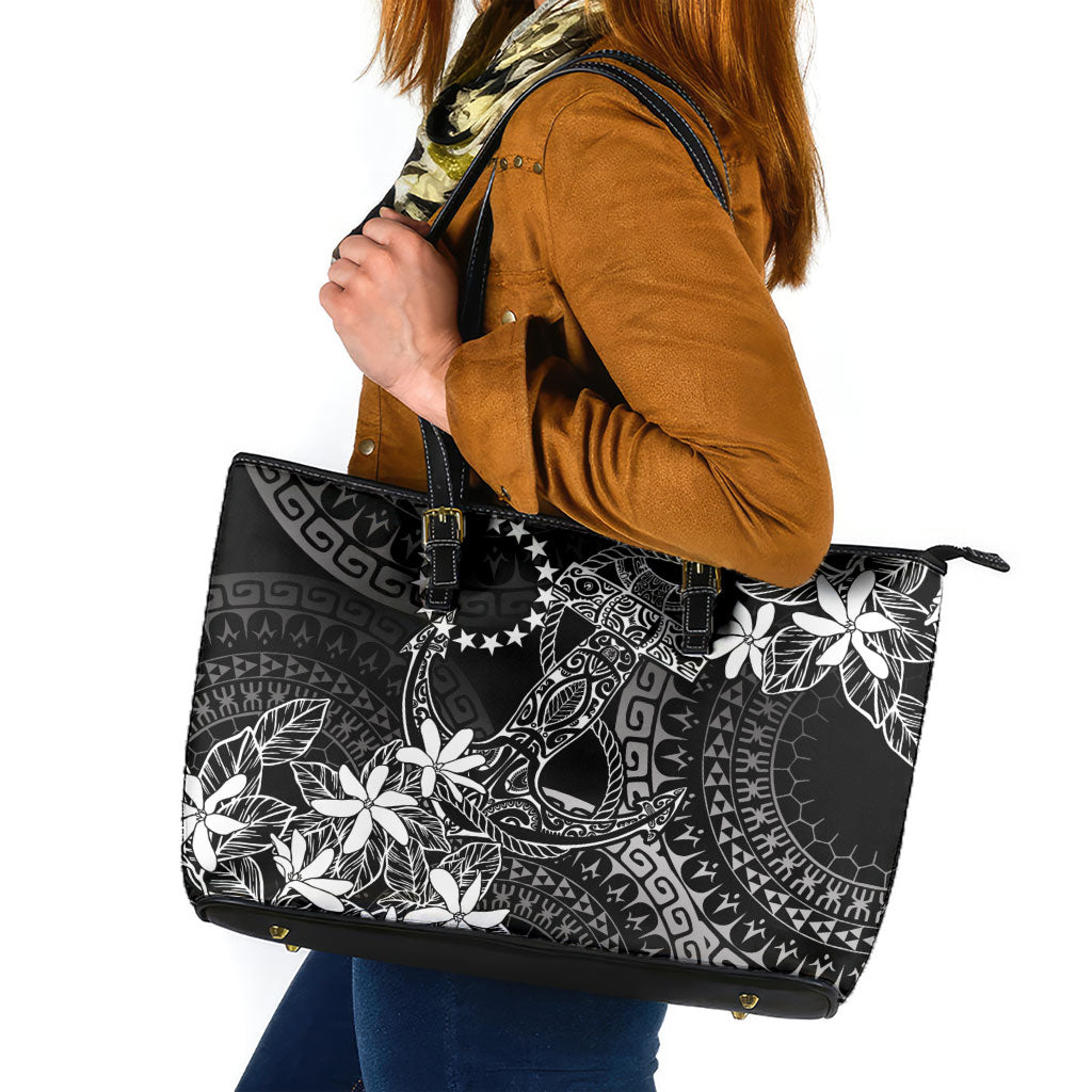 Black Kuki Airani Tapakau Leather Tote Bag Tribal Anchor Mix Tiare