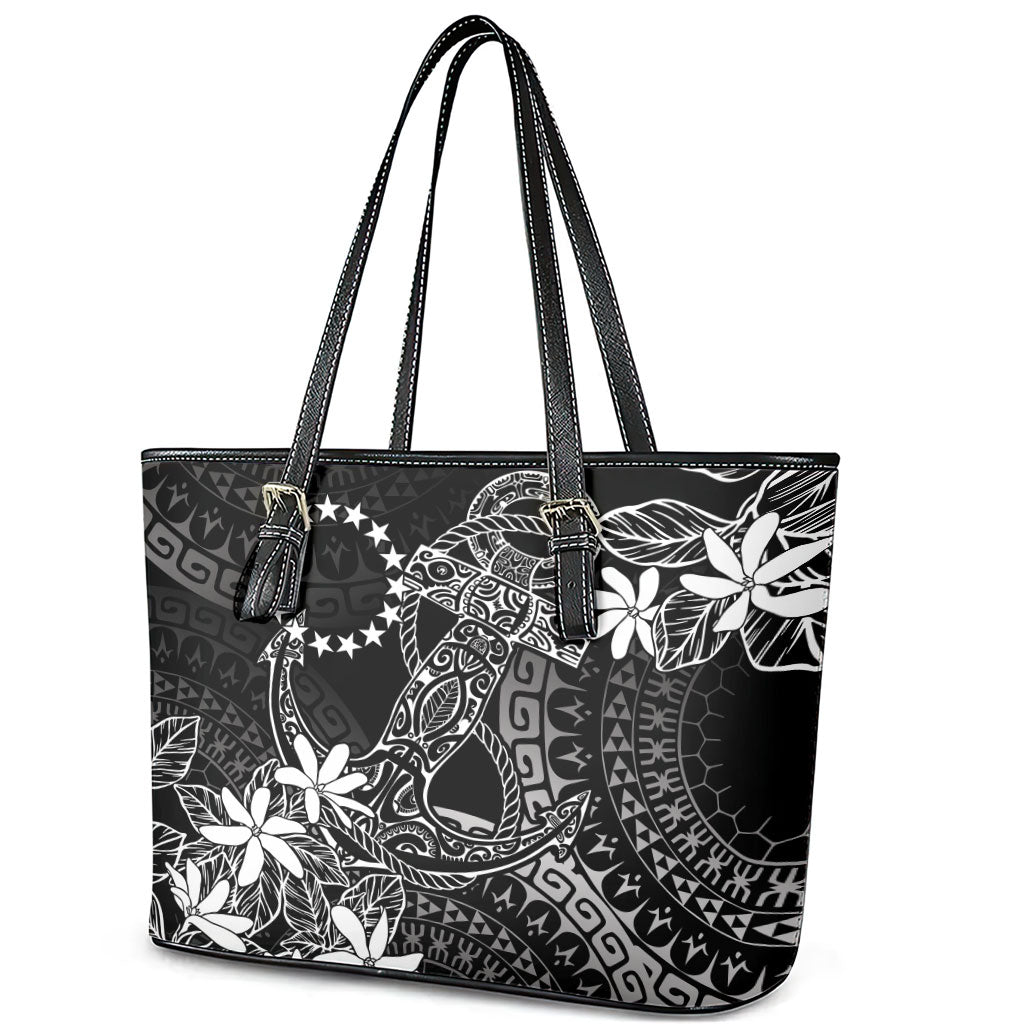 Black Kuki Airani Tapakau Leather Tote Bag Tribal Anchor Mix Tiare