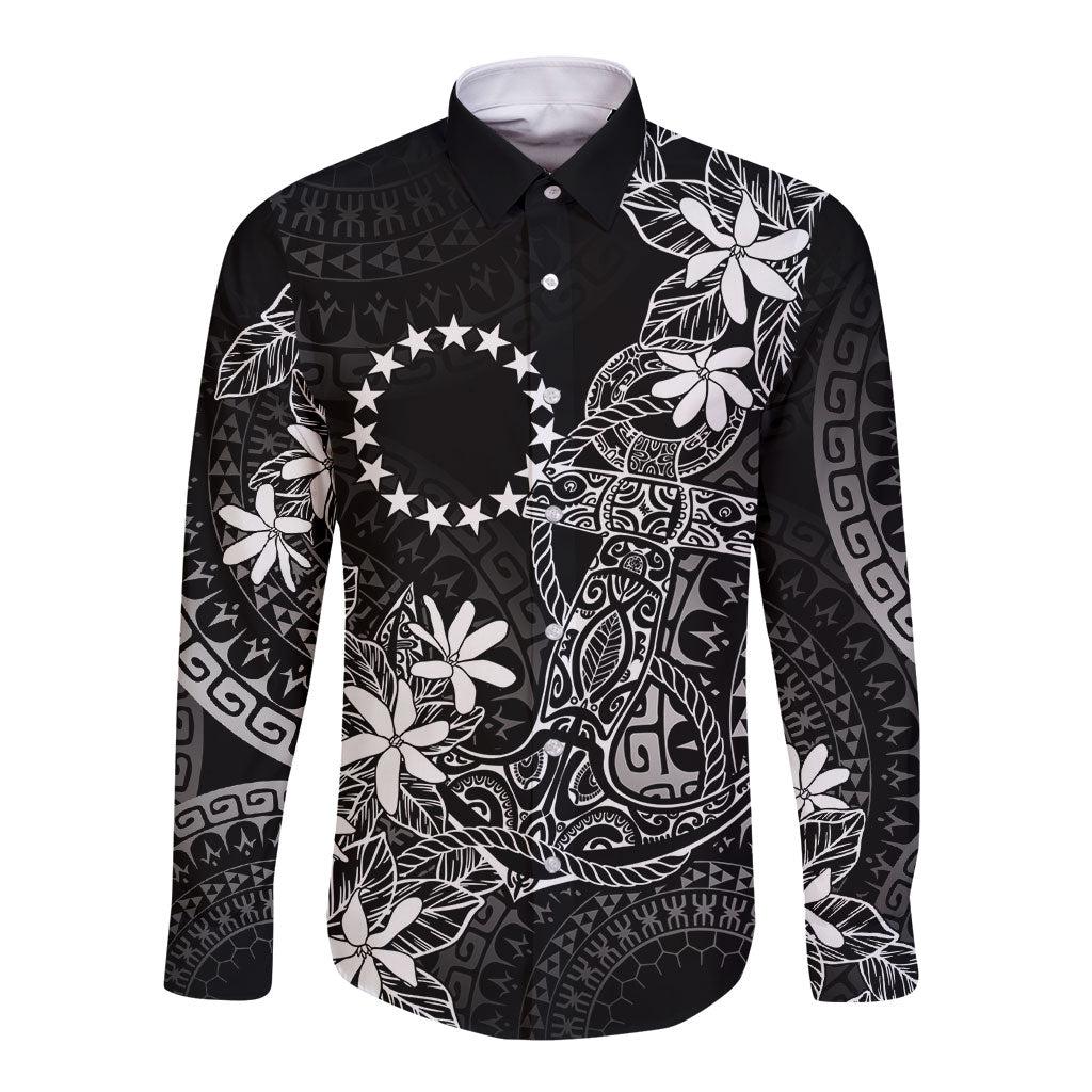 Black Kuki Airani Tapakau Long Sleeve Button Shirt Tribal Anchor Mix Tiare LT7 Unisex Black - Polynesian Pride