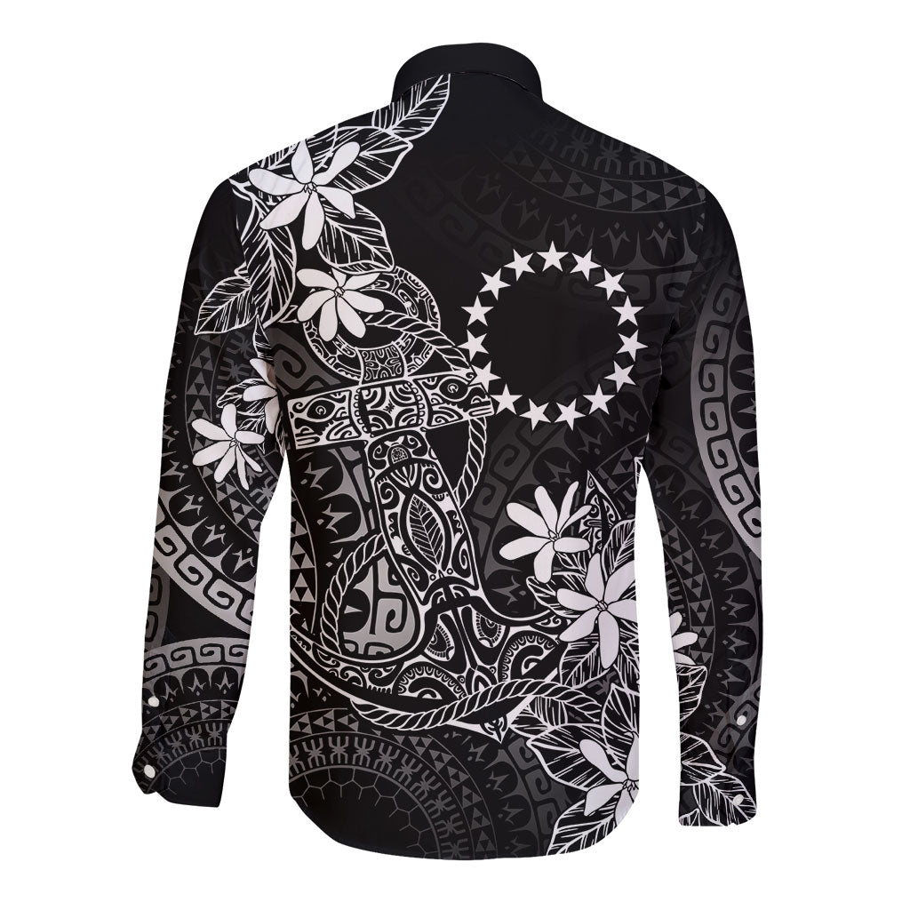 Black Kuki Airani Tapakau Long Sleeve Button Shirt Tribal Anchor Mix Tiare LT7 - Polynesian Pride