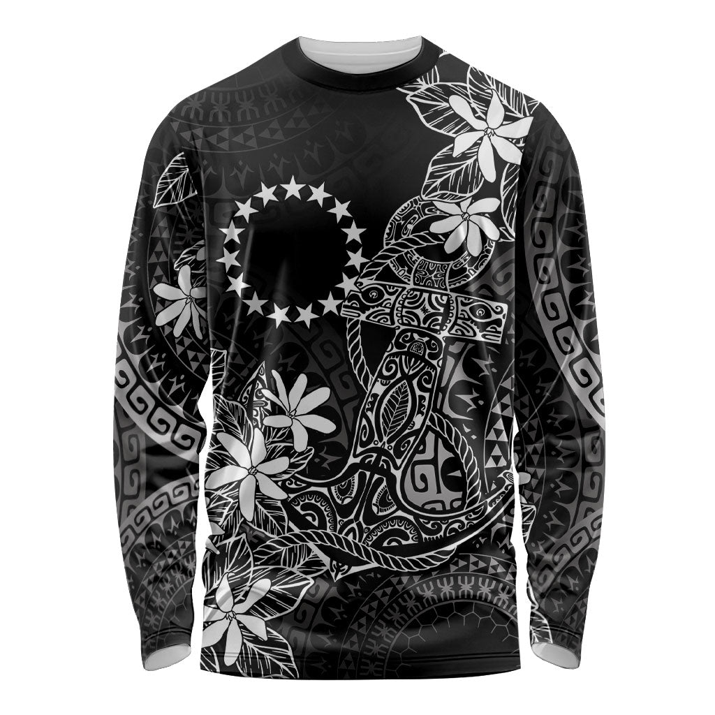 Black Kuki Airani Tapakau Long Sleeve Shirt Tribal Anchor Mix Tiare LT7 Unisex Black - Polynesian Pride