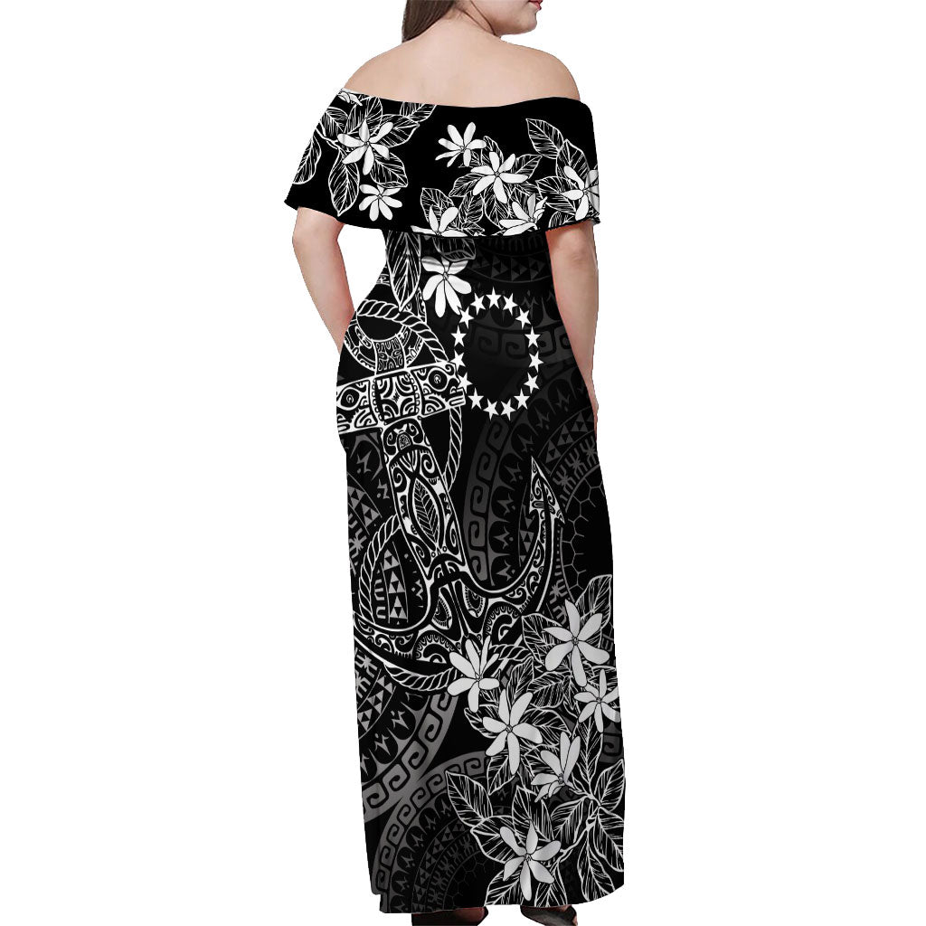 Black Kuki Airani Tapakau Off Shoulder Maxi Dress Tribal Anchor Mix Tiare LT7 - Polynesian Pride